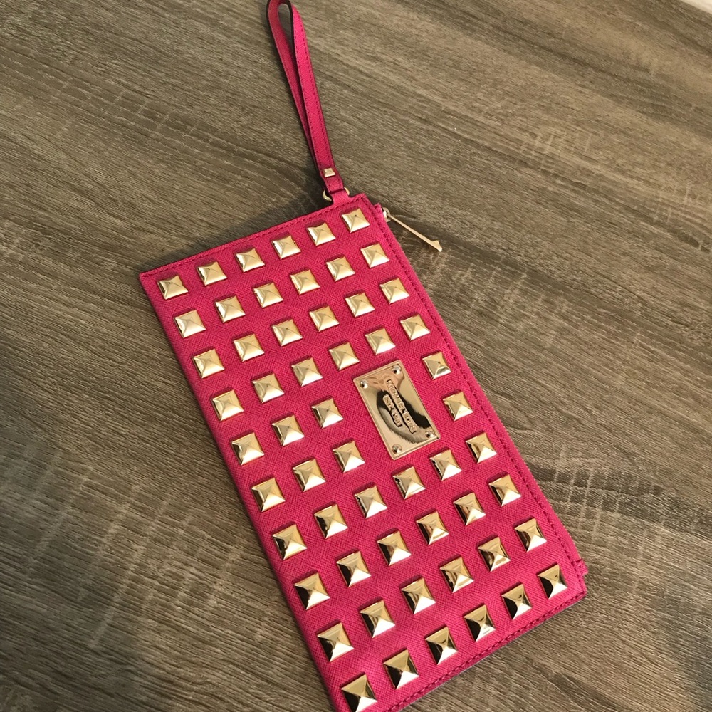 Pink Michael Kors Gold Studded Wristlet